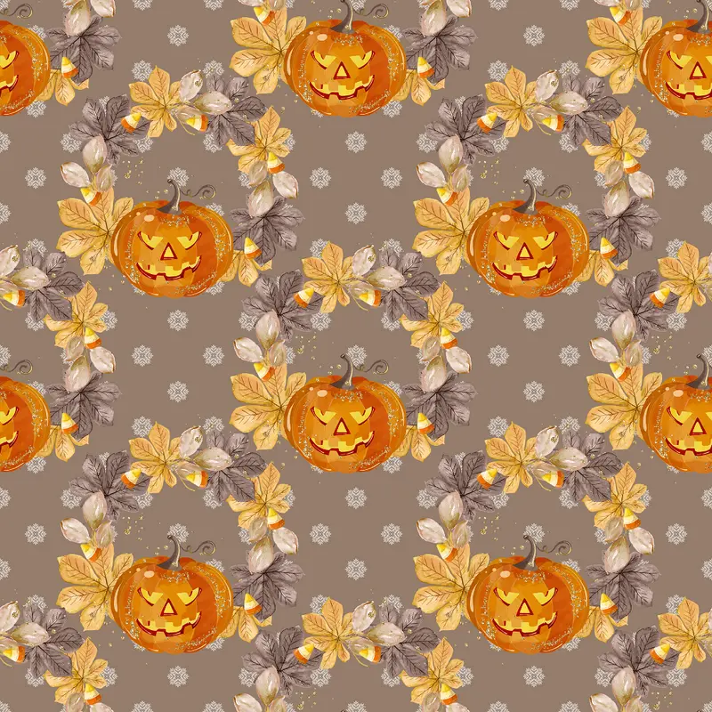 Jack-O-Lantern & Leaves Wreaths Fabric - Brown
