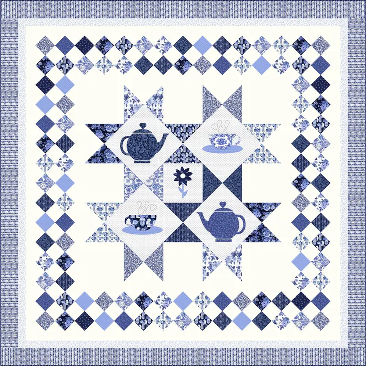 China Blue Whistler Studios 55068DQT-X Multi Blue Tea 748221 x 748221 Quilt Top Cotton