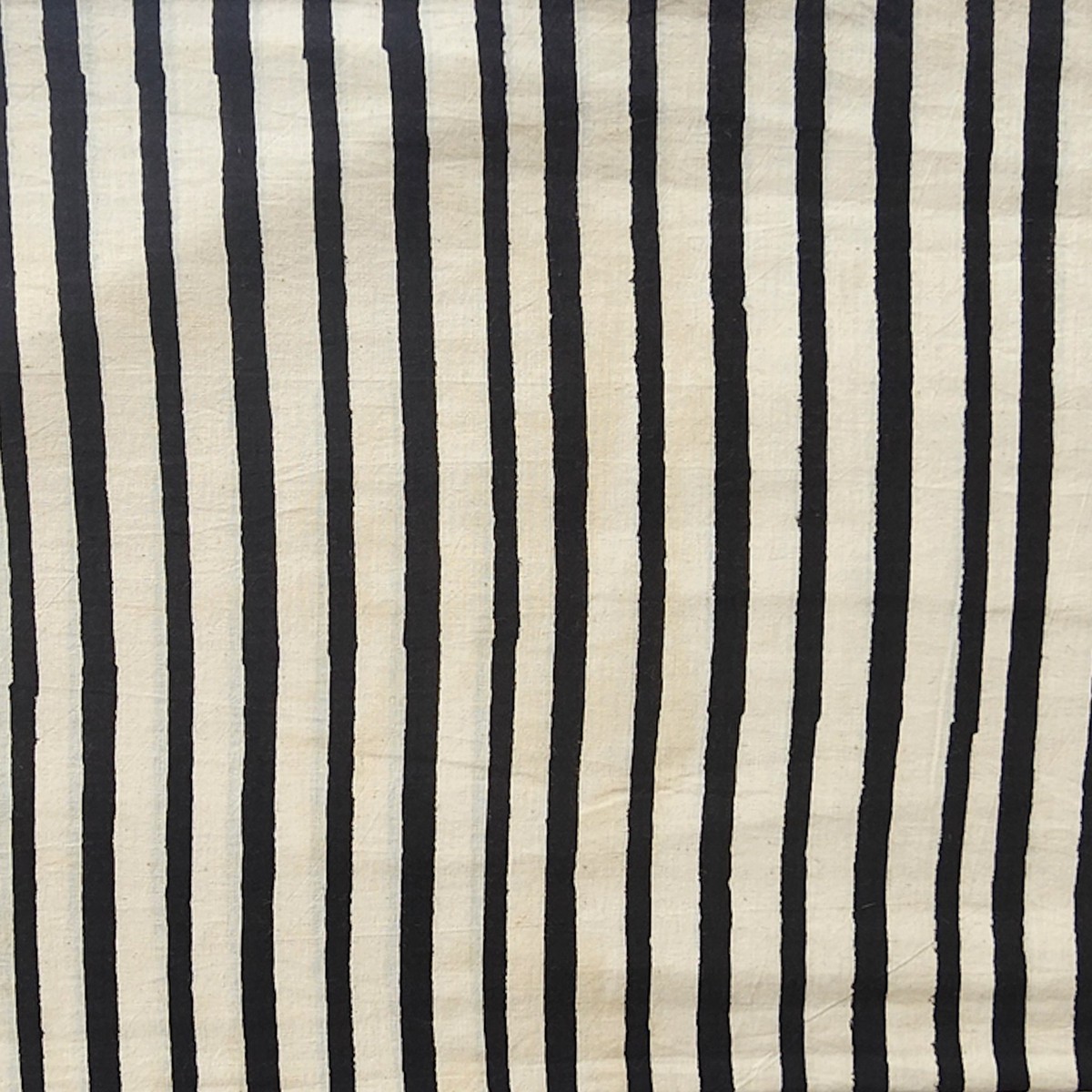 Pure Cotton Bagru Cream With Black Big Cream Stripes Hand Block Print Fabric