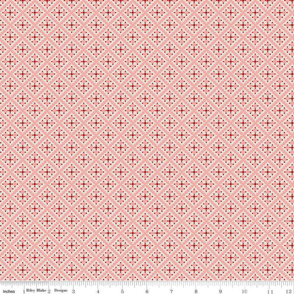 SALE Gentler Times Shenanigans C16487 Coral - Riley Blake Designs - Lori Holt - Tiled Geometric Abstract - Quilting Cotton Fabric