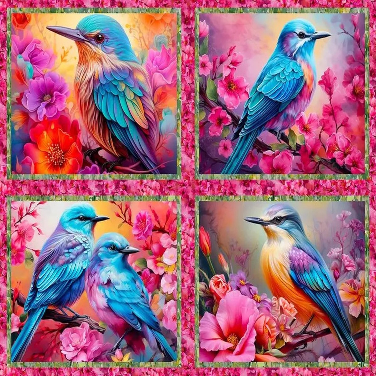 Spring into Beauty By Shawna Stewart ~ Colorful Birds Cotton Fabric Panel 36" x 44"