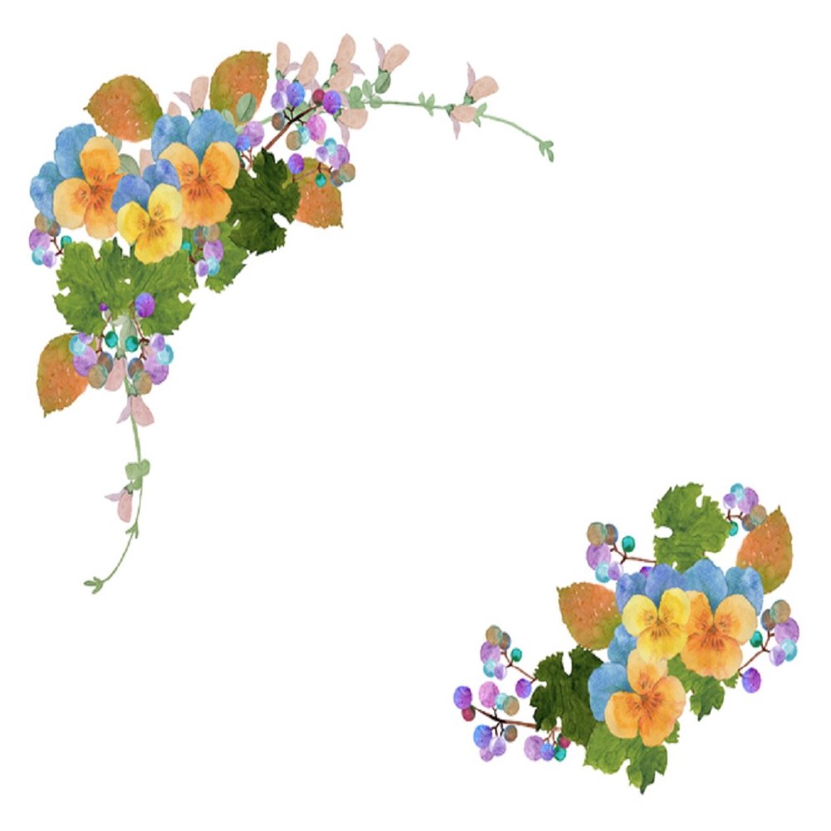 Watercolor Floral Pansy And Autumn Flowers Fabric Panel - White