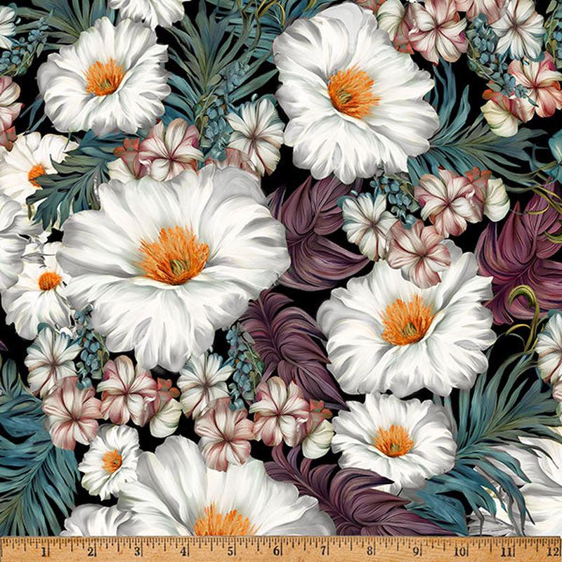 Fabric Hoffman White Large Flower Island Bouquet by the Quarter Yard X5673-3