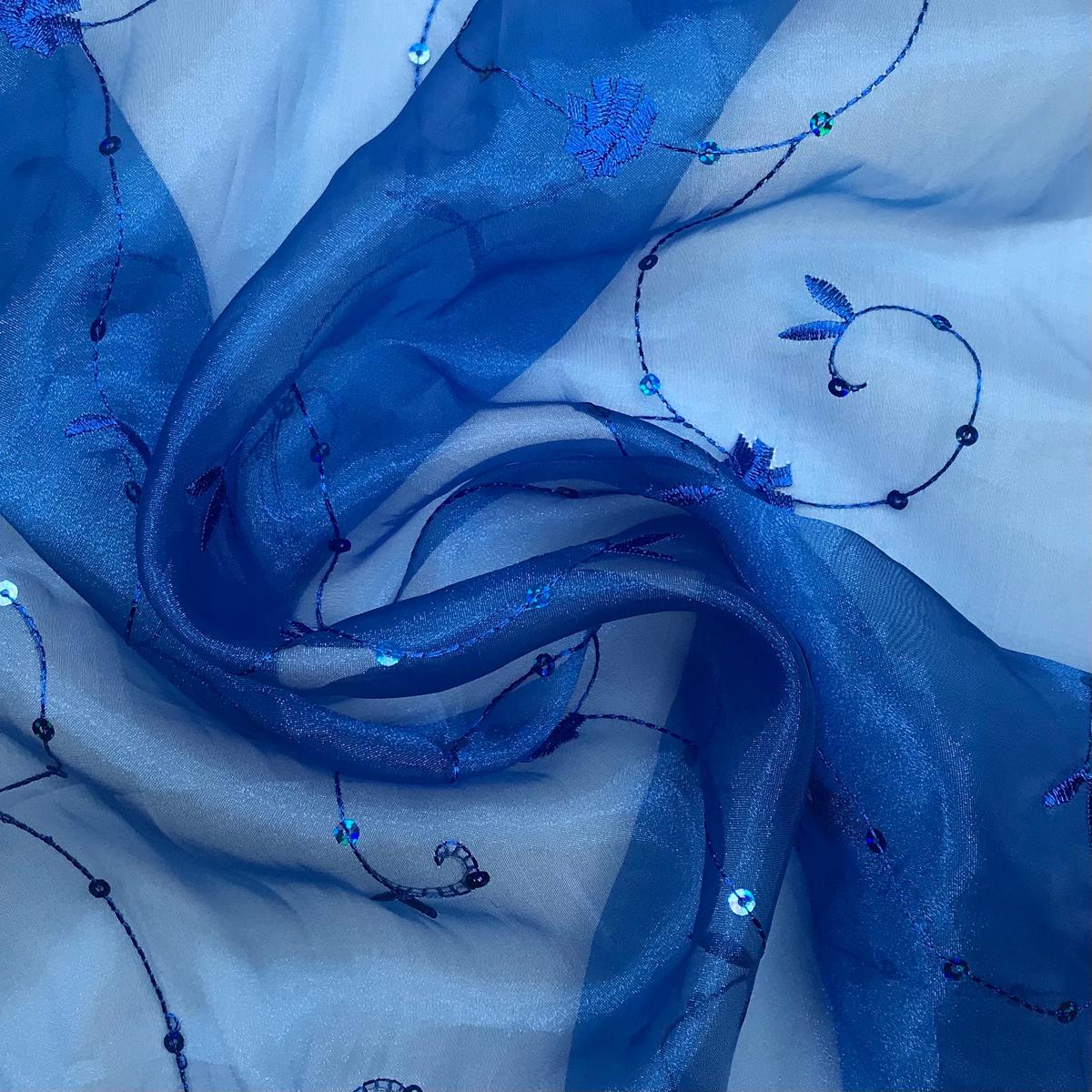 Bluestar - Organza Poly Woven - Blue Floral - 1M Bundle