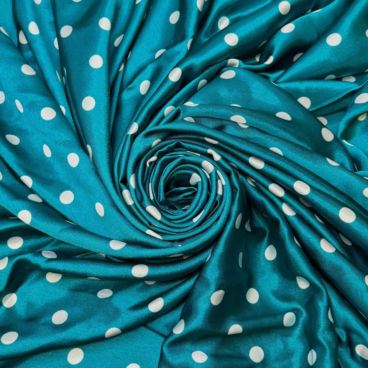 Flow Through The Water - Satin Poly Woven - Teal White Polka Dots - 1.85M Bundle