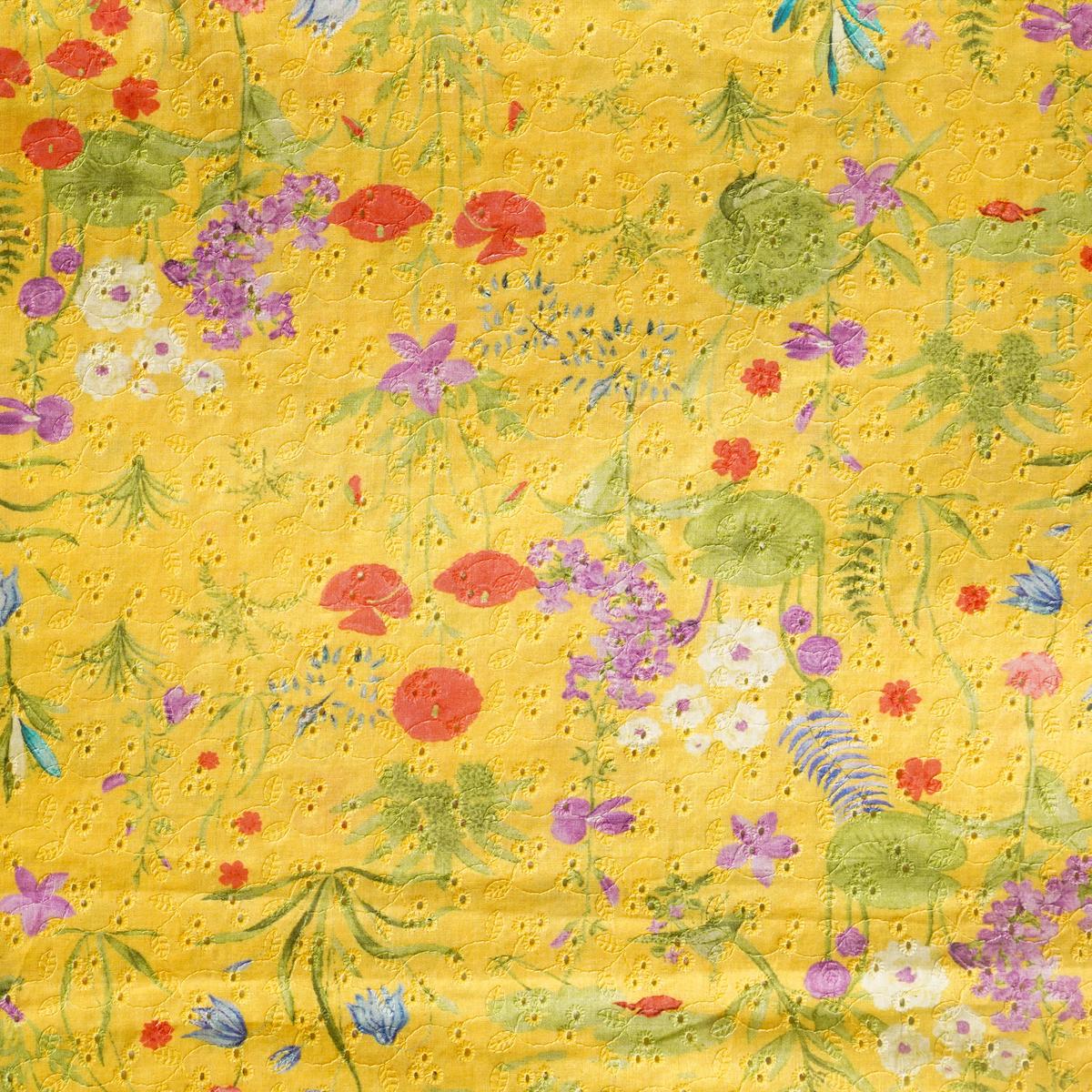 (Width 44 Inches) Pure Cotton Hakoba Yellow With Flower Jaal Digital Print Fabric