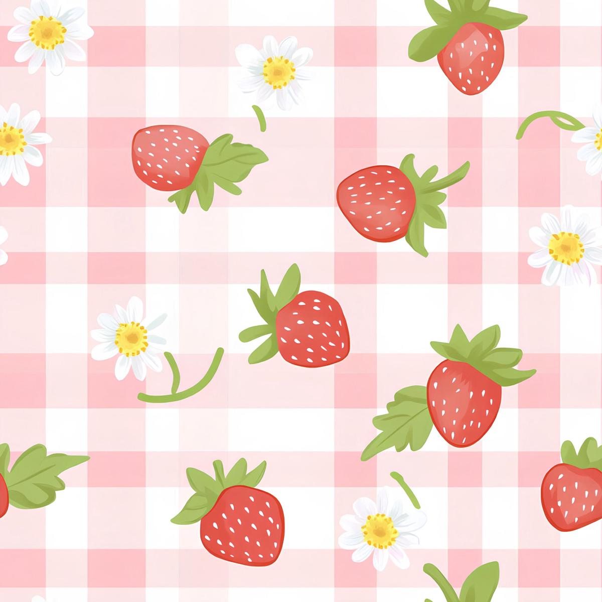 Berries with Flowers Gingham Pattern 15 Quilting Cotton Fabric