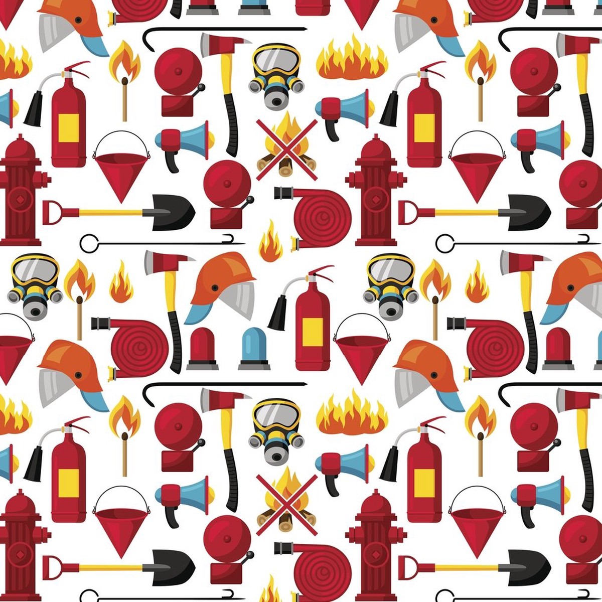 Cartoon Fire Protection Equipment Fabric - Red