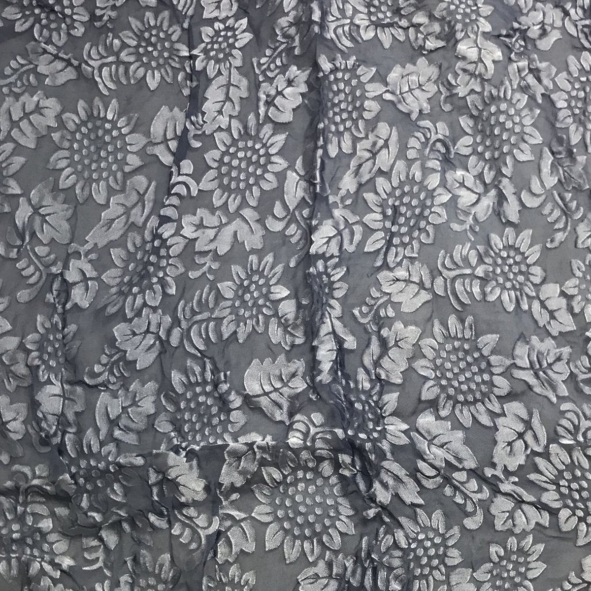 Denim Blue Sunflowers Floral - Hand Dyed Burnout Devore Silk Satin