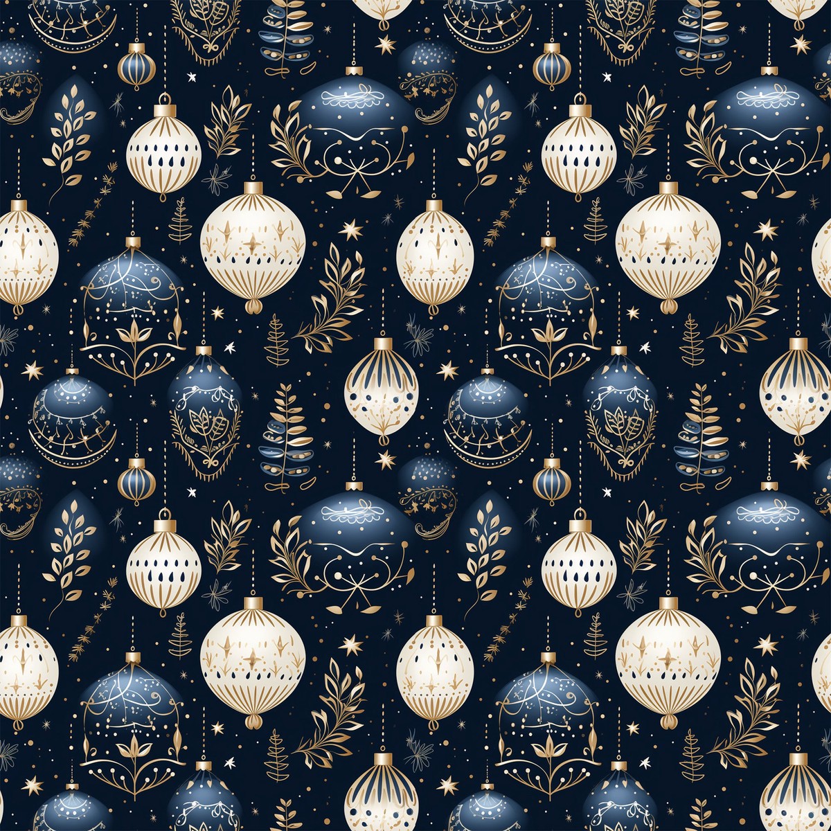 Navy and Cream Christmas Pattern 7 Quilting Cotton Fabric