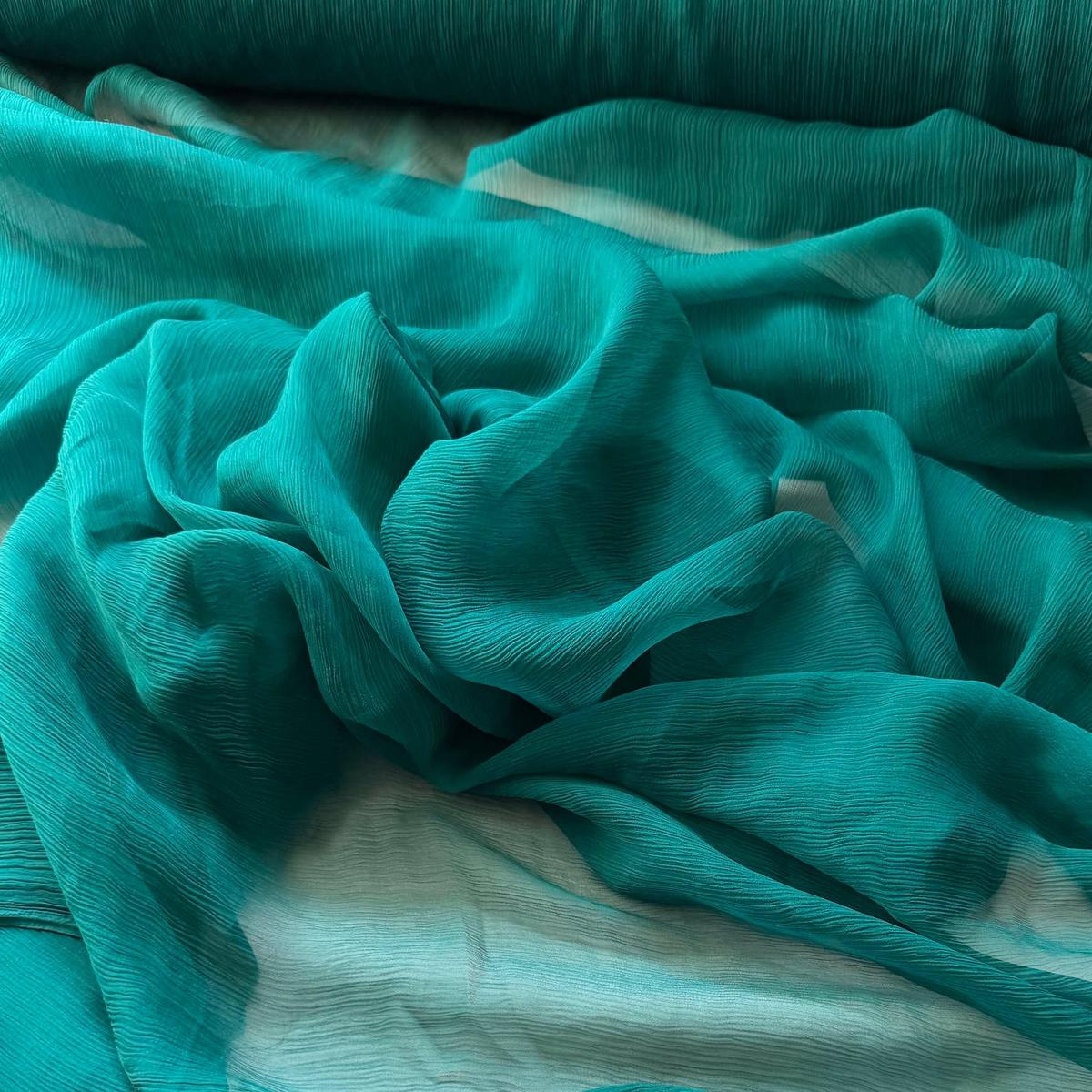 Teal Green - Crinkle Silk Chiffon Fabric