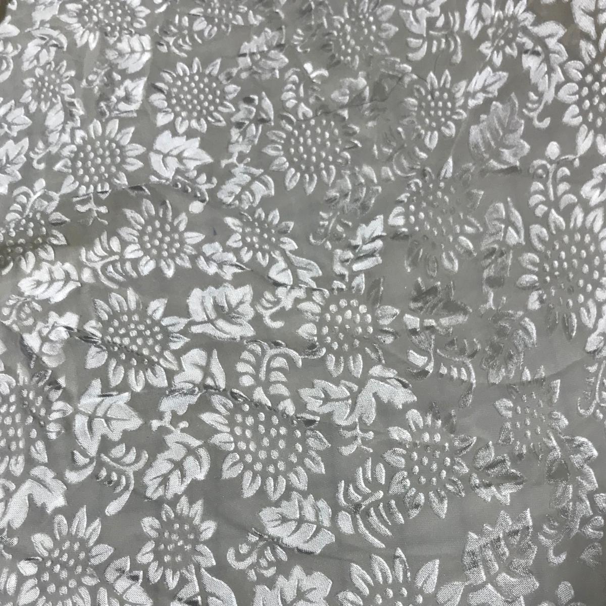 Ecru Sunflowers Floral - Hand Dyed Burnout Devore Silk Satin - 1/4 Yard x 45"