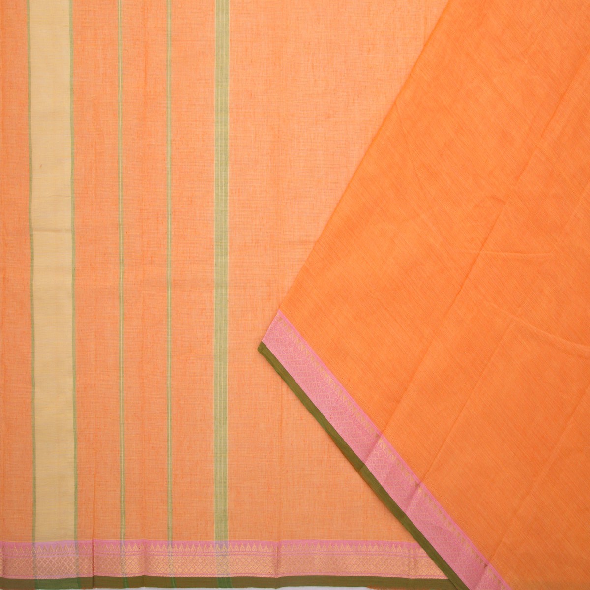 Kanchi Cotton Plain Orange Saree