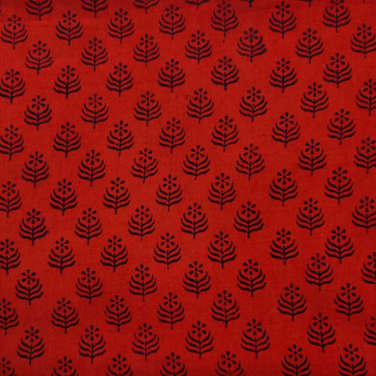 Pure Cotton Ajrak Madder With Tiny Flowers Hand Block Print Fabric