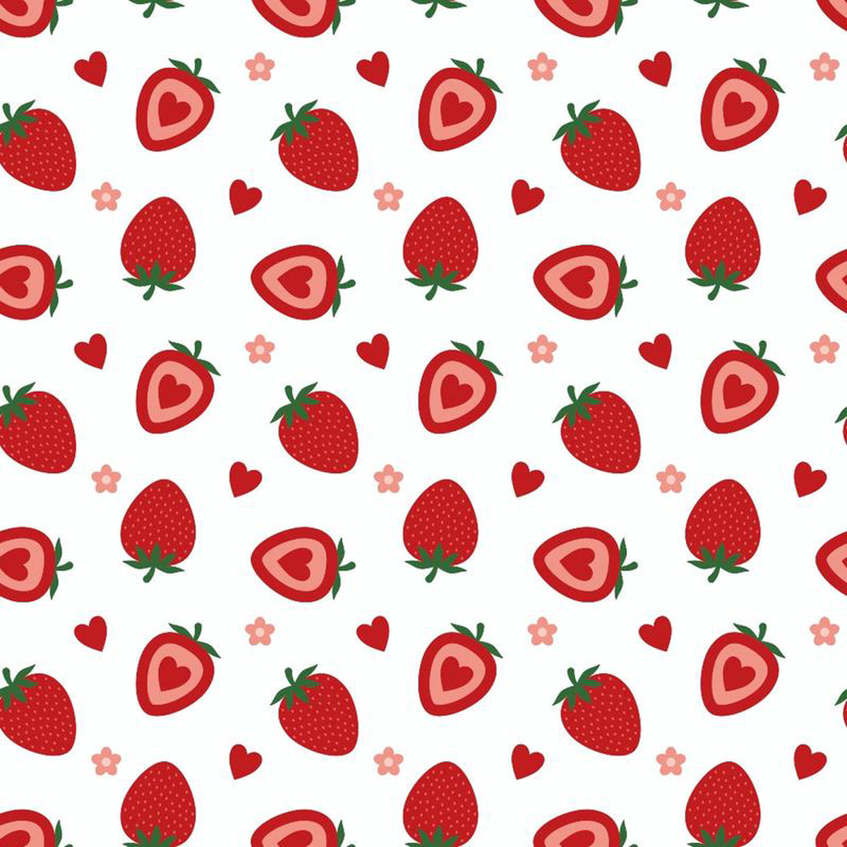 Sweet Strawberries Flowers and Hearts Quilting Cotton Fabric
