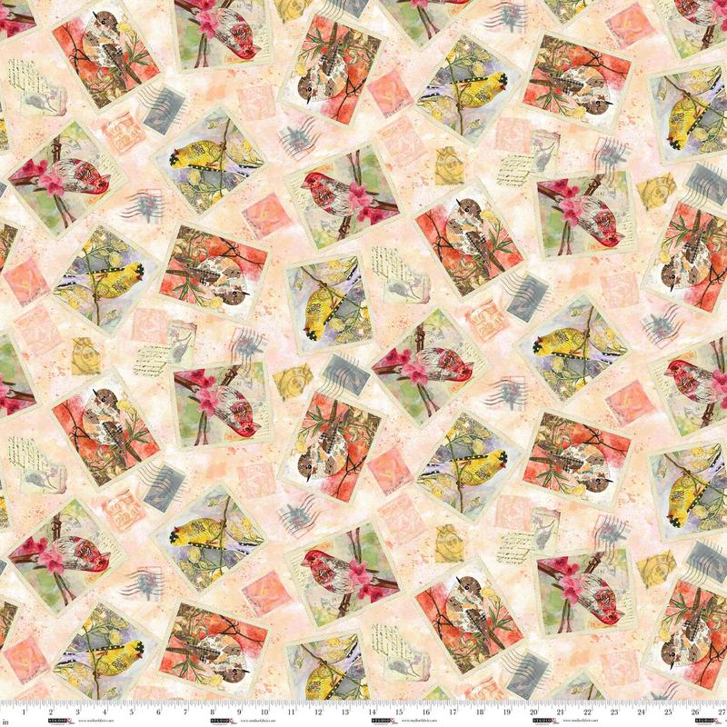 Air Mail Quilt Fabric - Postcard Toss in Peach/Multi - 8498-38