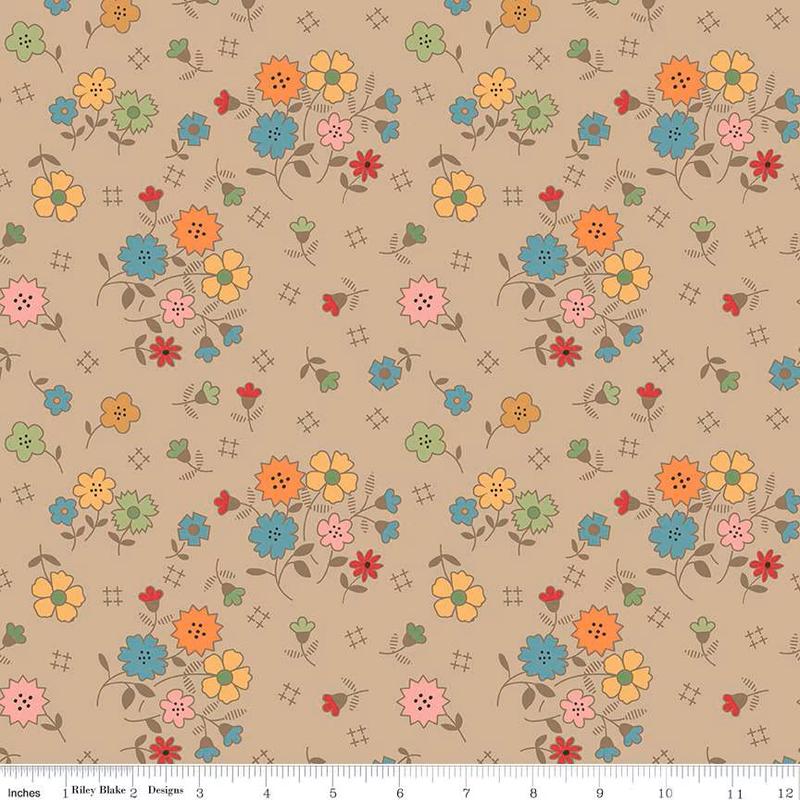 Fabric Riley Blake Tea Dye Floral Autumn 108" Wide Back by the Quarter Yard WB14673-TEADYE