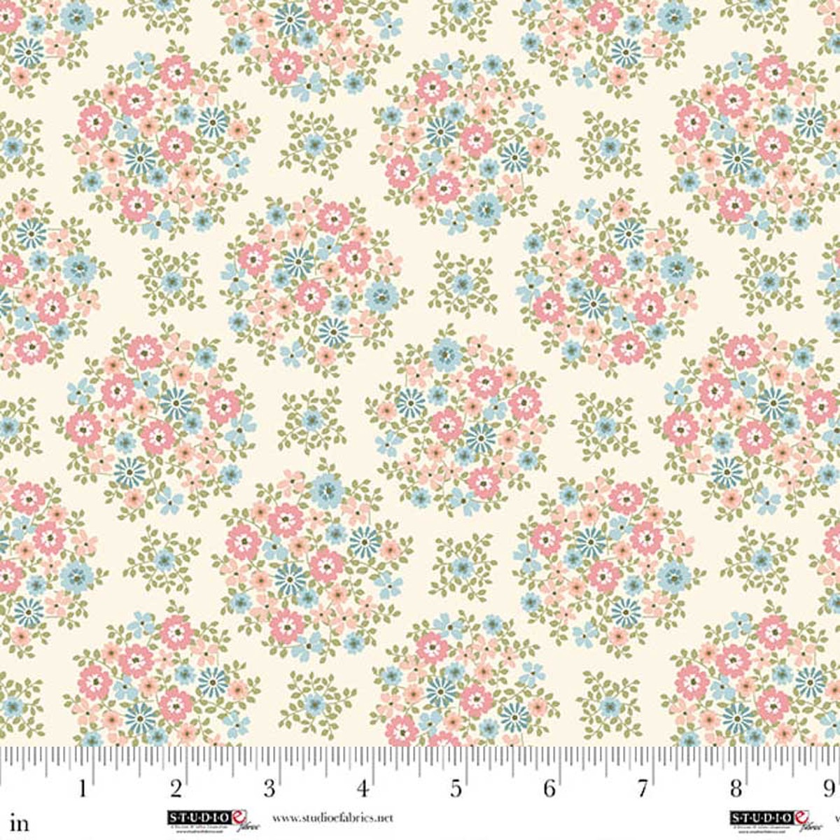 Fabric Studio E Warm White Floral Bouquet Layla by the Quarter Yard 9014-01