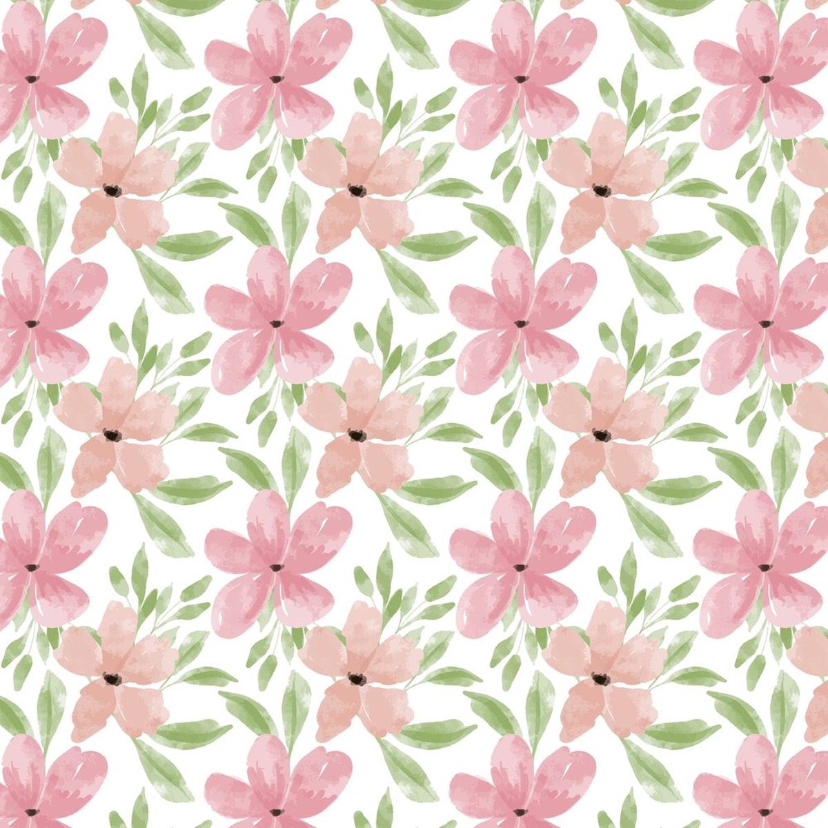Hand Painted Floral With Leaves Fabric - Pink