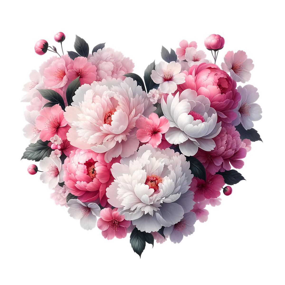 Spring Heart Flowers 10 Fabric Panel