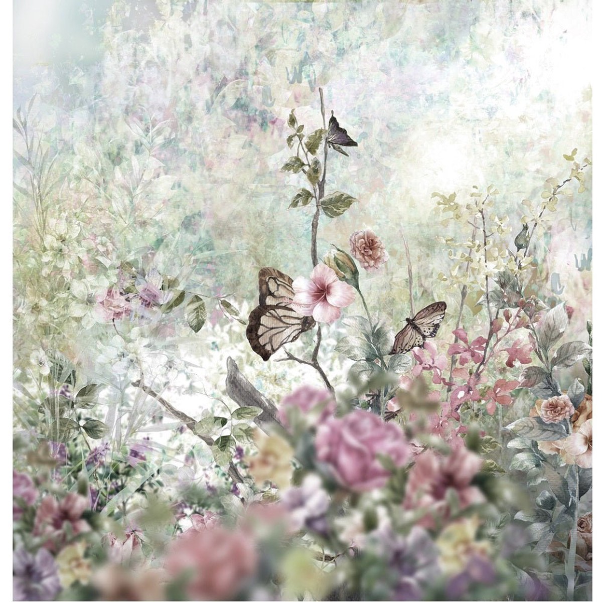 Abstract Colorful Flowers and Butterfly Fabric Panel