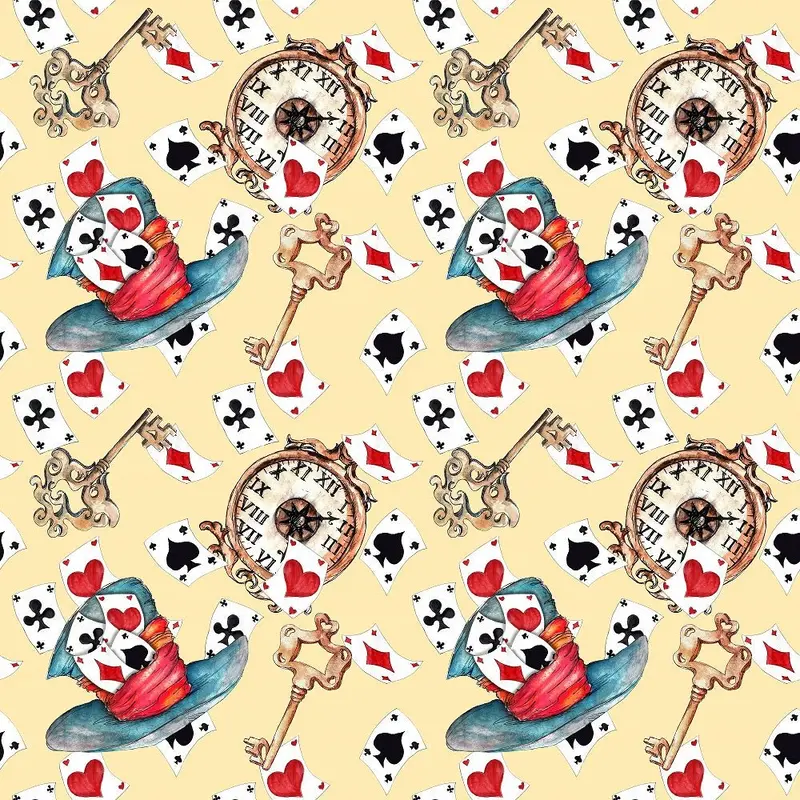 Alice in Wonderland Hats and Clocks Fabric