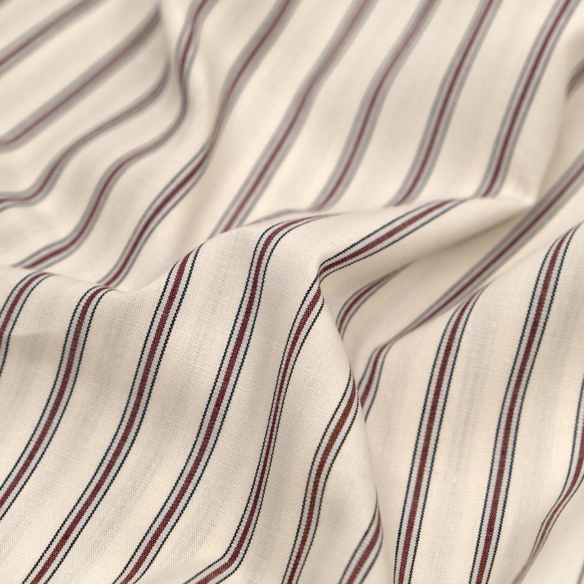 Deadstock Stripe Cotton Shirting - Parchment/Merlot