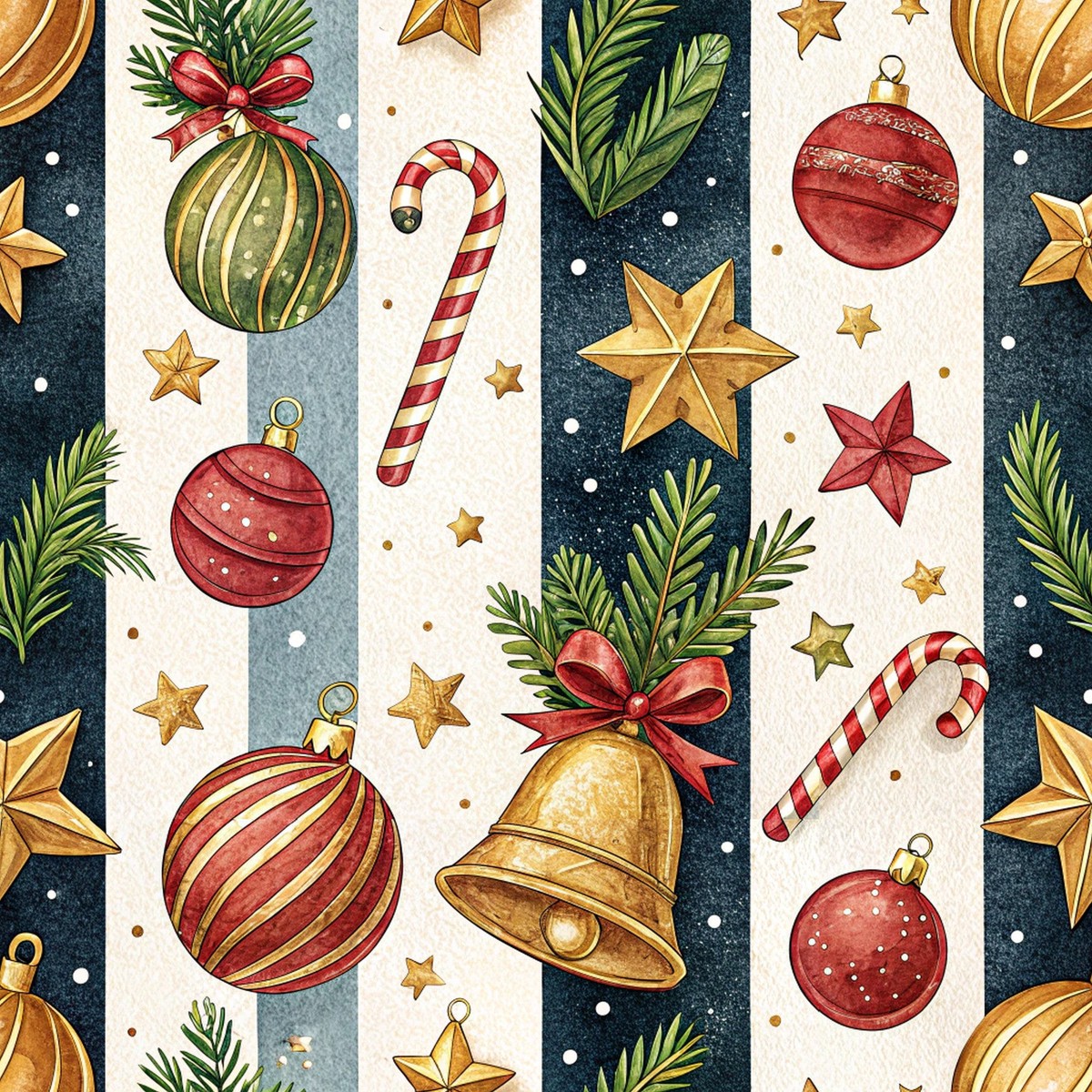 Christmas Ornaments Pattern 6 Quilting Cotton Fabric