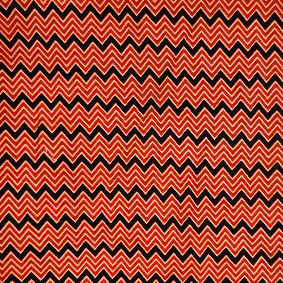 Pure Cotton Ajrak Rust With Tiny Zig Zag Hand Block Print Fabric