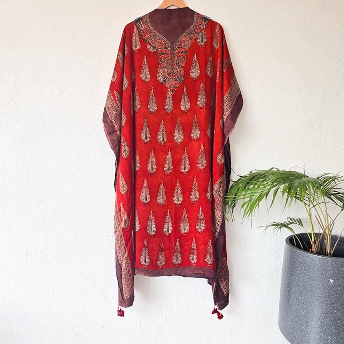 MAYURI -Modal Silk Ajrak Red With Brown Tree Motif Pre - Design Fabric