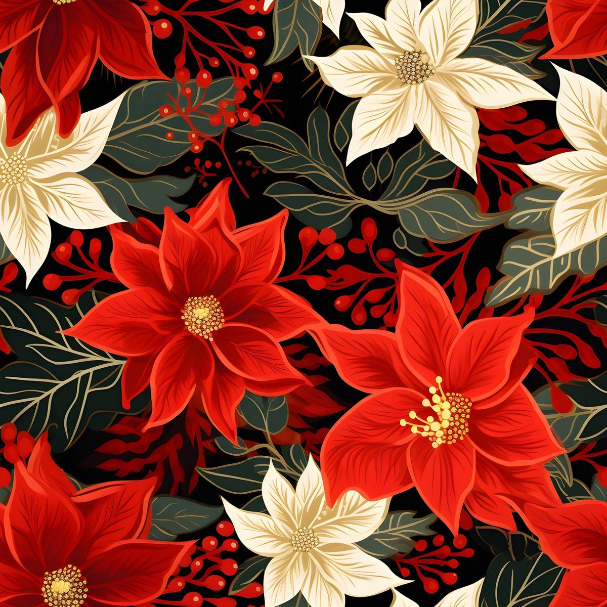 Poinsettia Blooms Pattern 11 Quilting Cotton Fabric