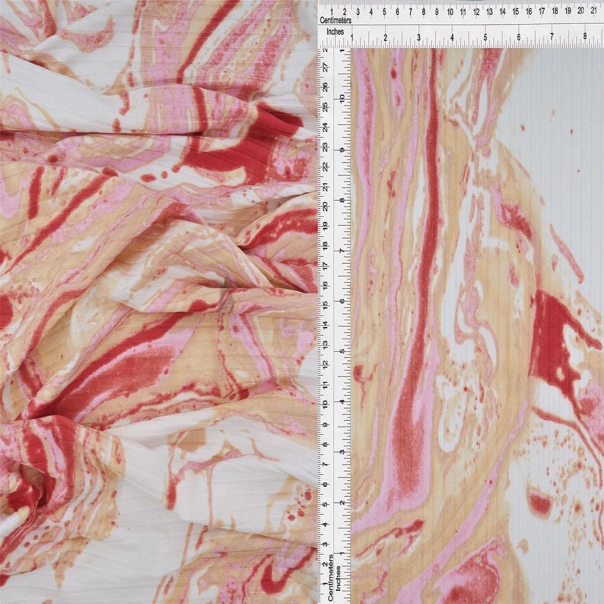 Rib Knit Marble Tie-Dye Print Fabric - KNT4135-MS10401 - BEIGE/ROSE
