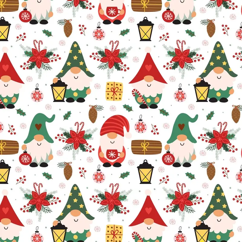 Gnome Christmas Party Fabric - White