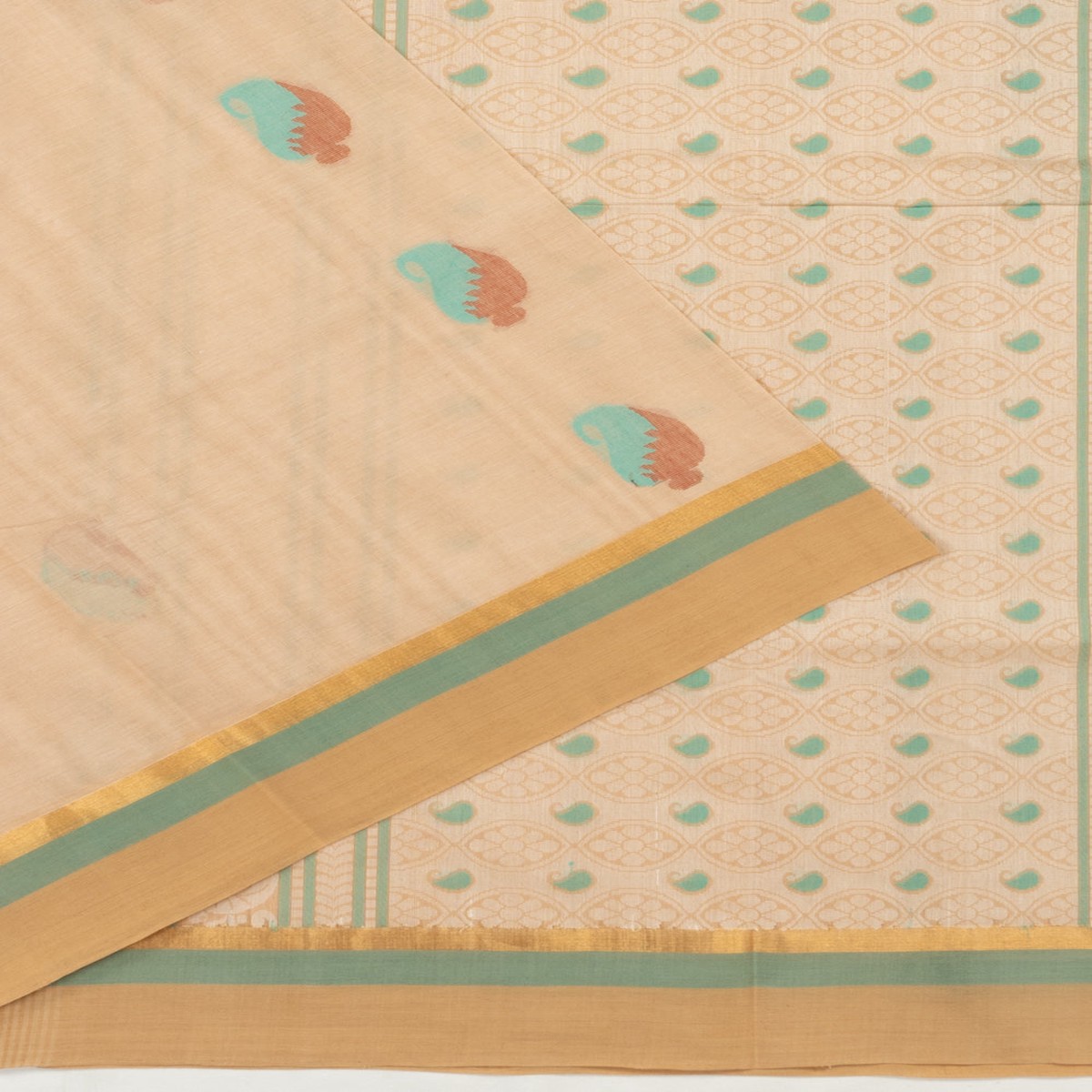 Handspun Cotton Butta Pastel Peach Saree