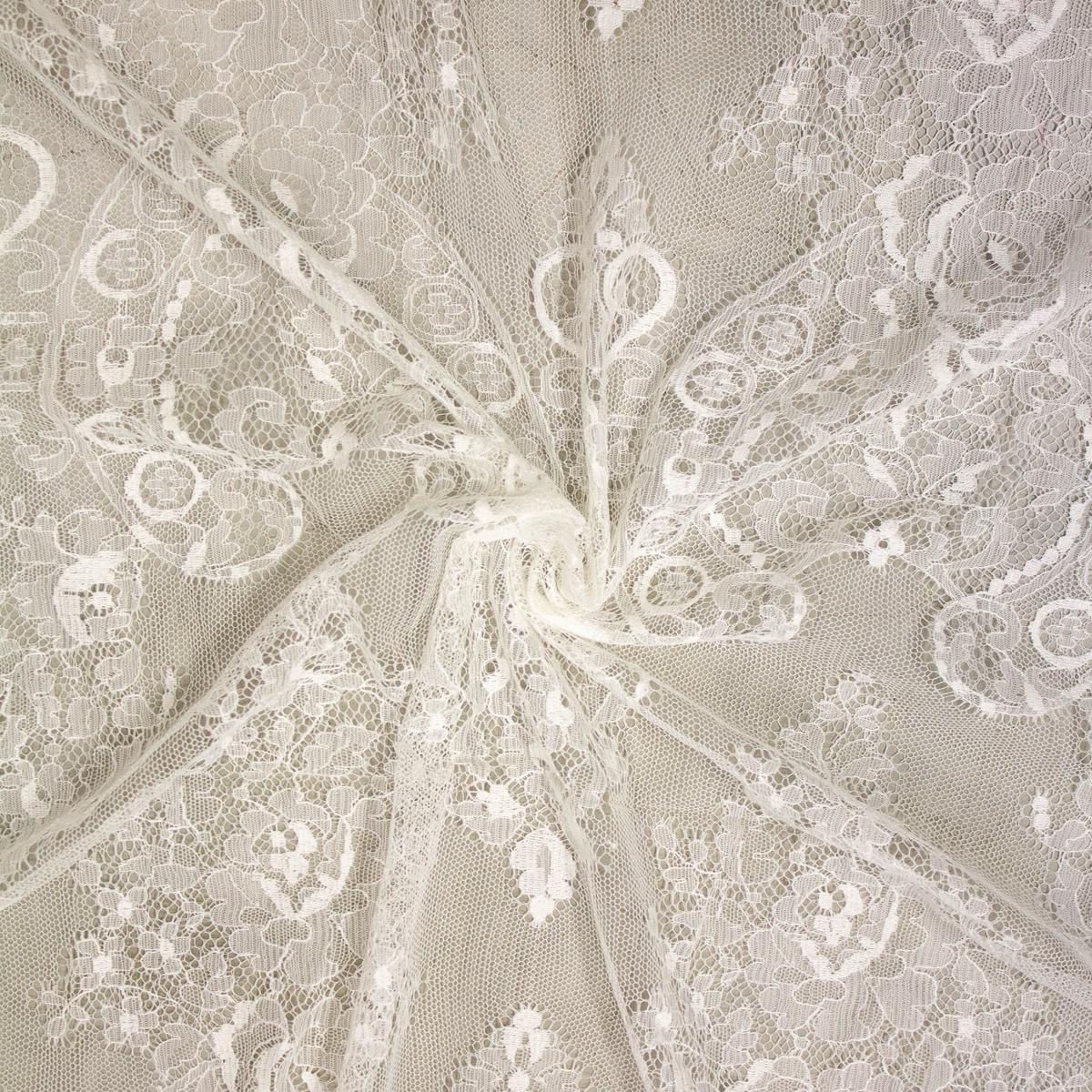 Isa Off White Floral Polyester Lace Fabric