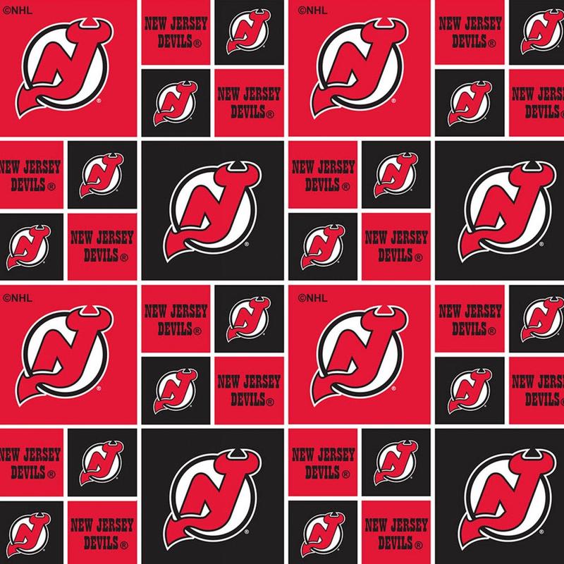 Licensed NHL Hockey New Jersey Devils Block on Cotton 020DEV Cotton Woven Fabric