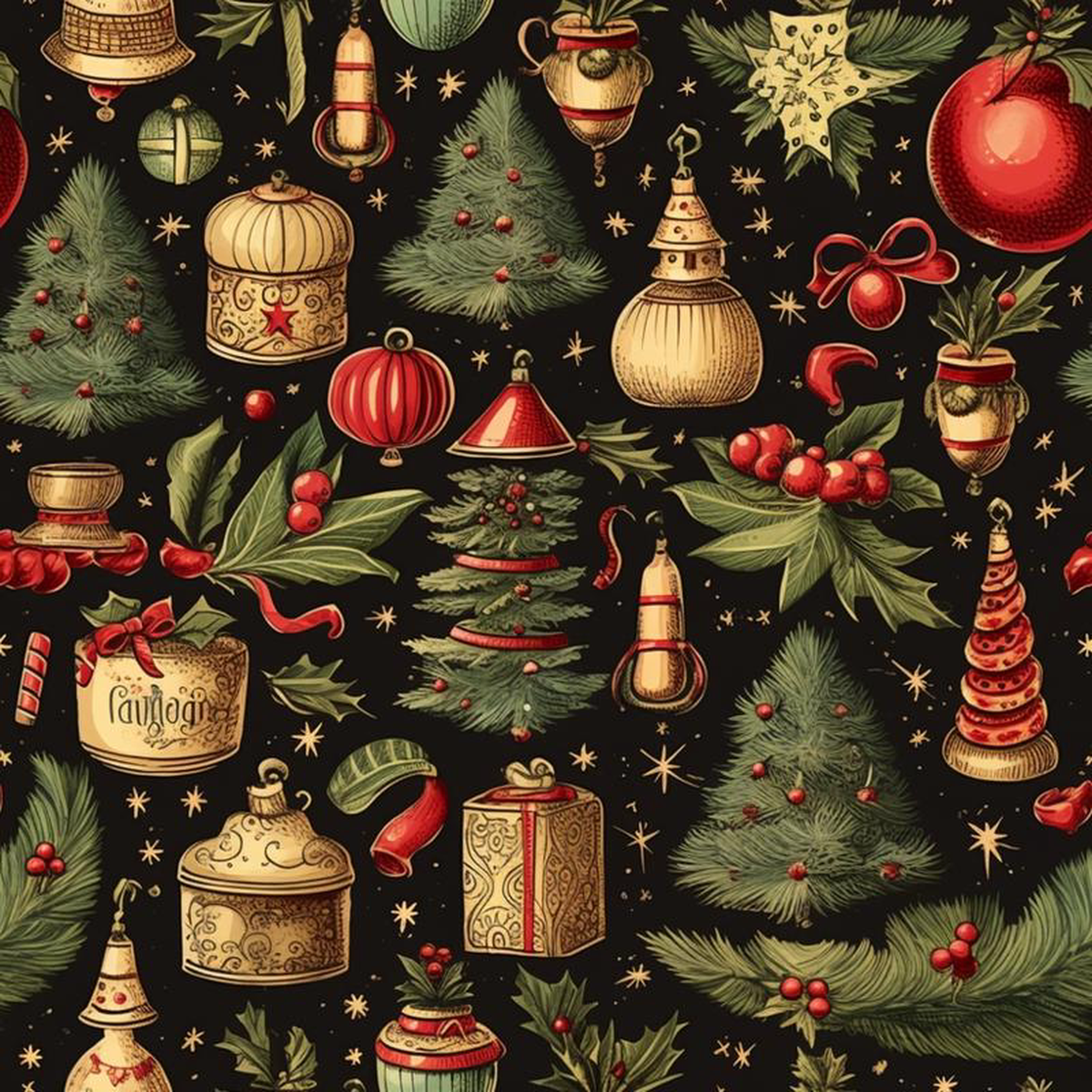 Vintage Christmas Pattern 4 Quilting Cotton Fabric