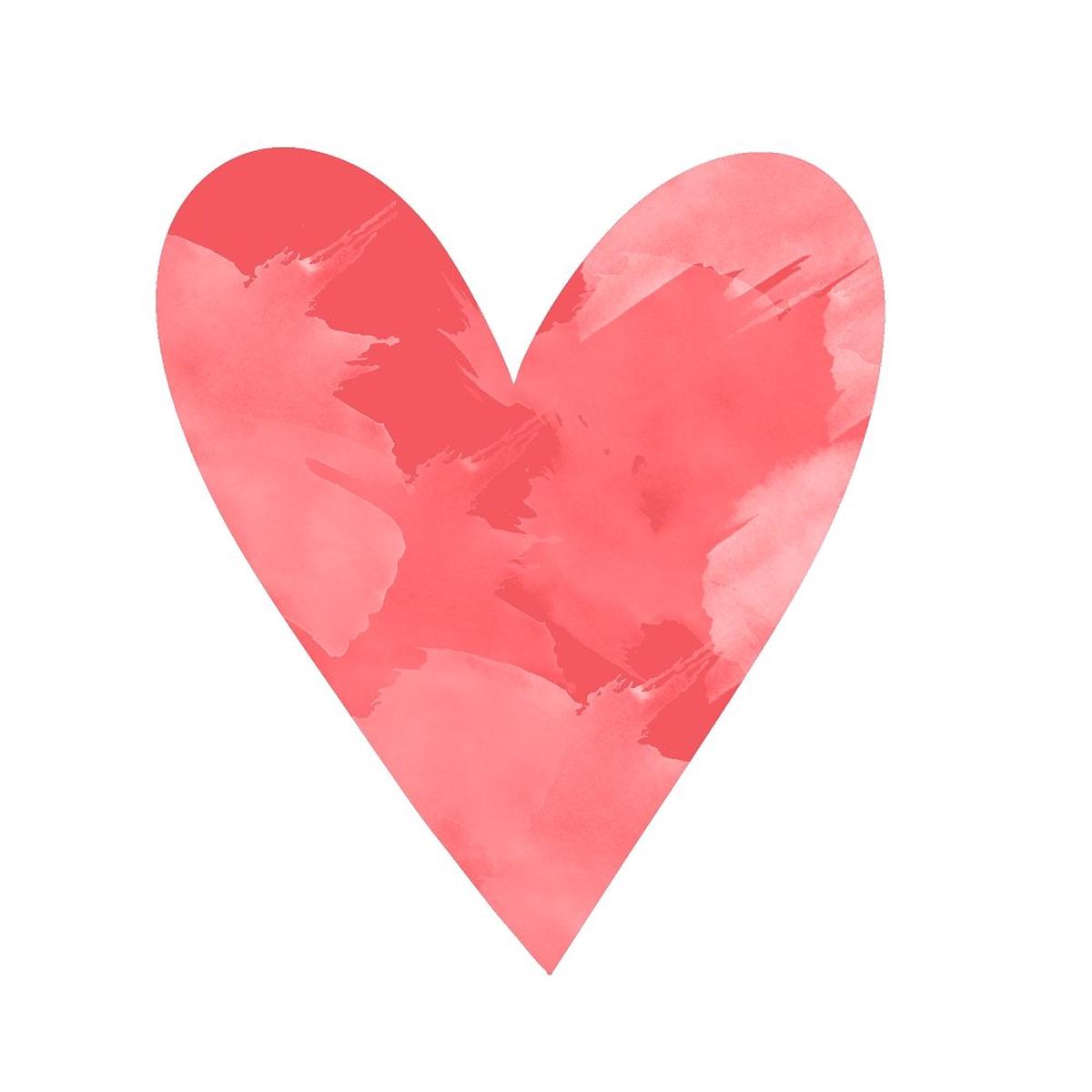 Watercolor Heart Fabric Panel - Red