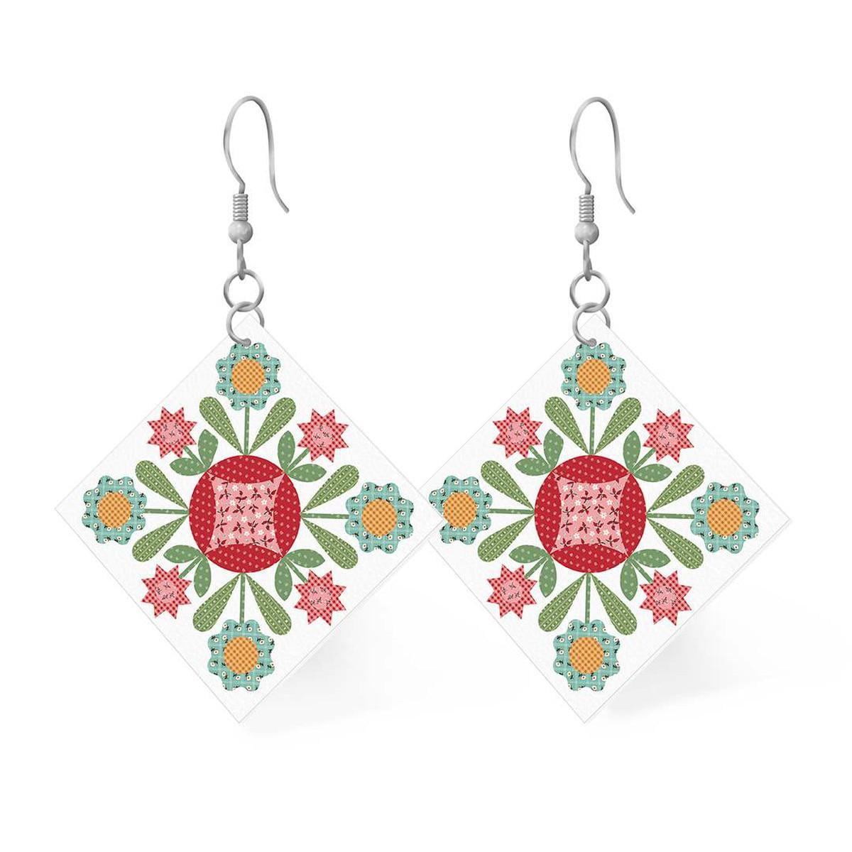 SALE Leather Square Earrings Prairie - Riley Blake Designs