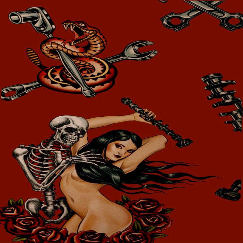Nicole's Prints Hot Rod Nightmare Red 8948D Cotton Woven Fabric