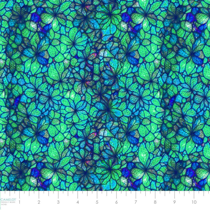 Sonny in the Sunflowers by Peggy Collins Collection Stained Glass Petals Turquoise 16240202.02 Cotton Woven Fabric