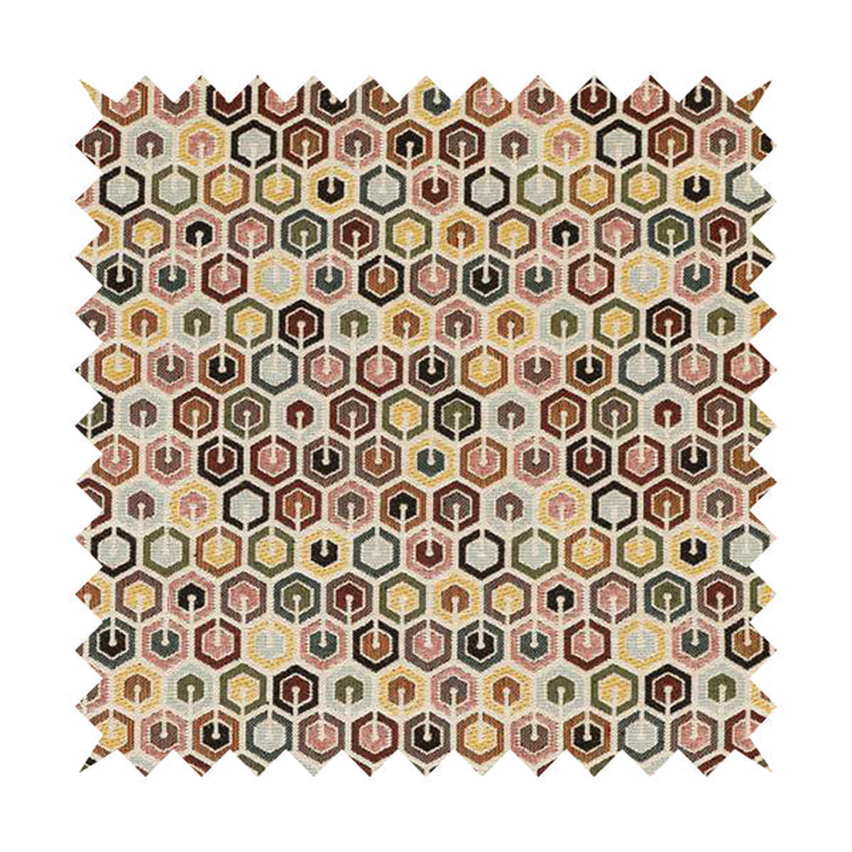 Bruges Modern White Multi Coloured Full Hexagon Geometric Pattern Jacquard Upholstery Fabrics CTR-733