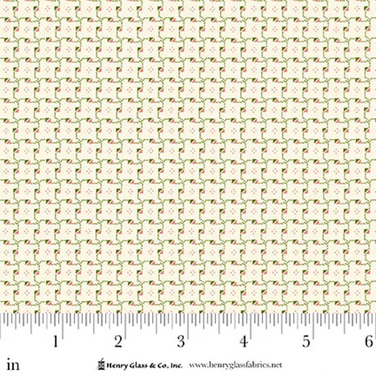 Fabric Henry Glass Green/Pink Triangles Seasonal Shirtings by the Quarter Yard 2572-62