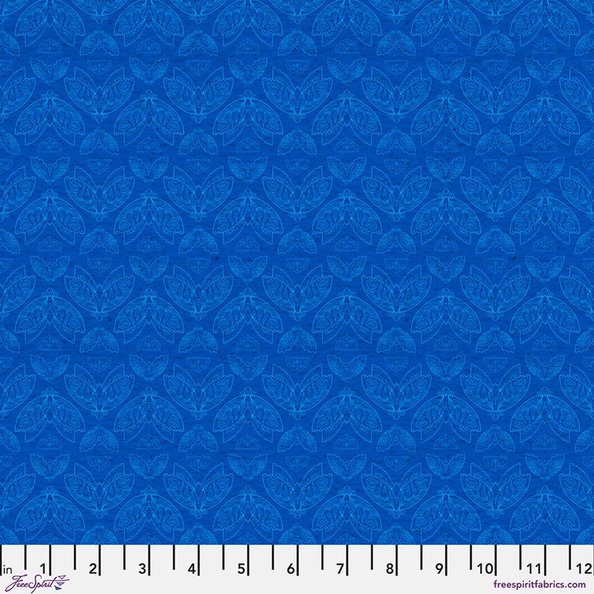 Fabric MOTHS BLUE from NOCTURNAL CREATURES Collection by Maria Matos PWMM010.BLUE - Continuous Yardage in 1/4 yd installments