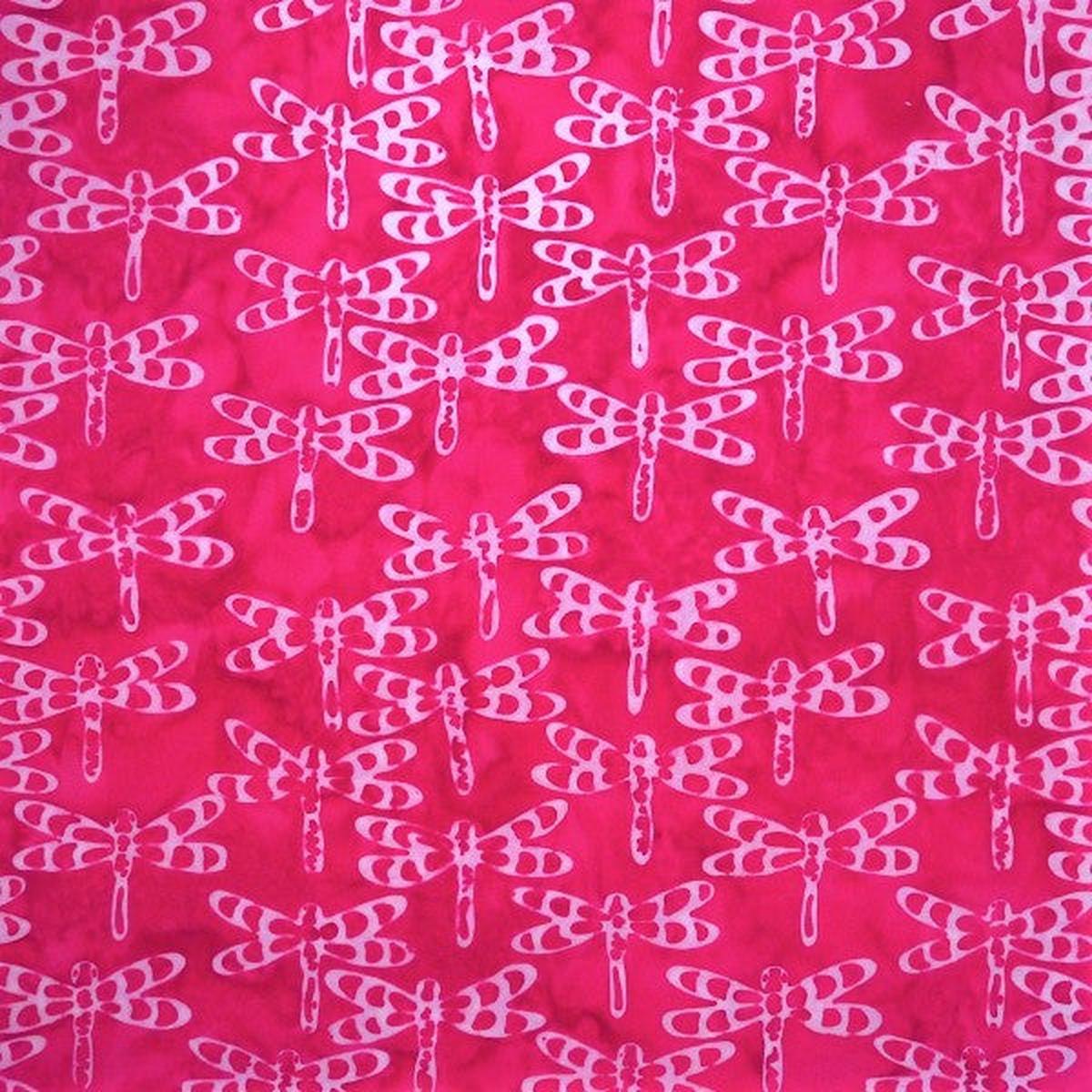 Hardoi Dragonflies Pink - Cloudberry - Batik by Mirah Cotton Fabric - 18"x22" Fat 1/4