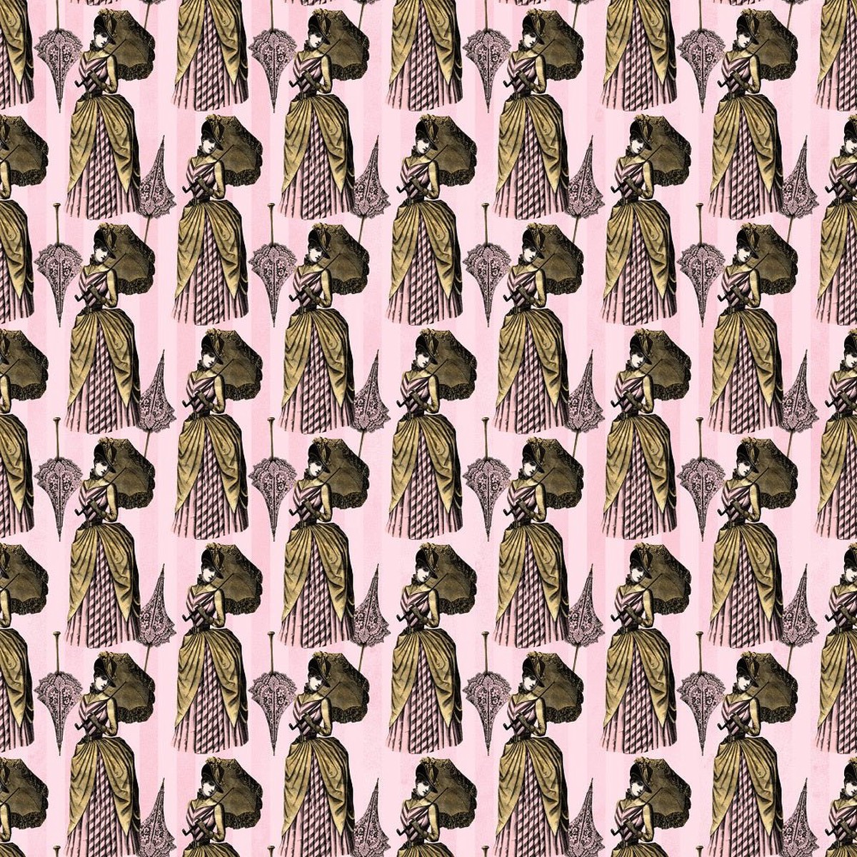 Pink and Gold Steampunk Lady Fabric