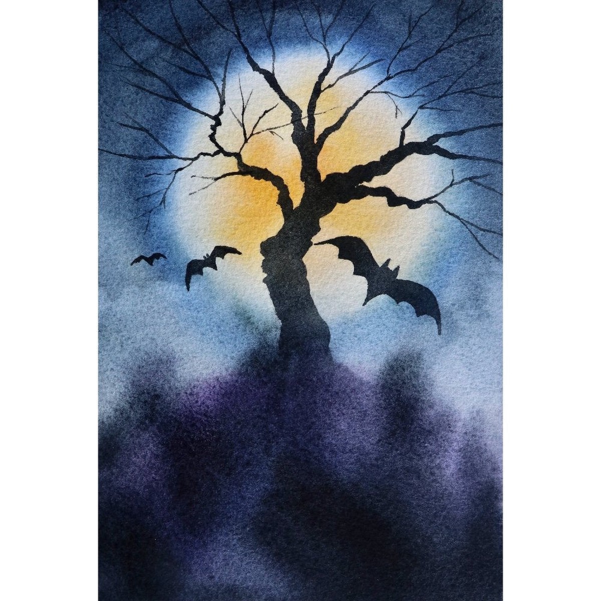 Watercolor Halloween Paintings 5 Fabric Panel