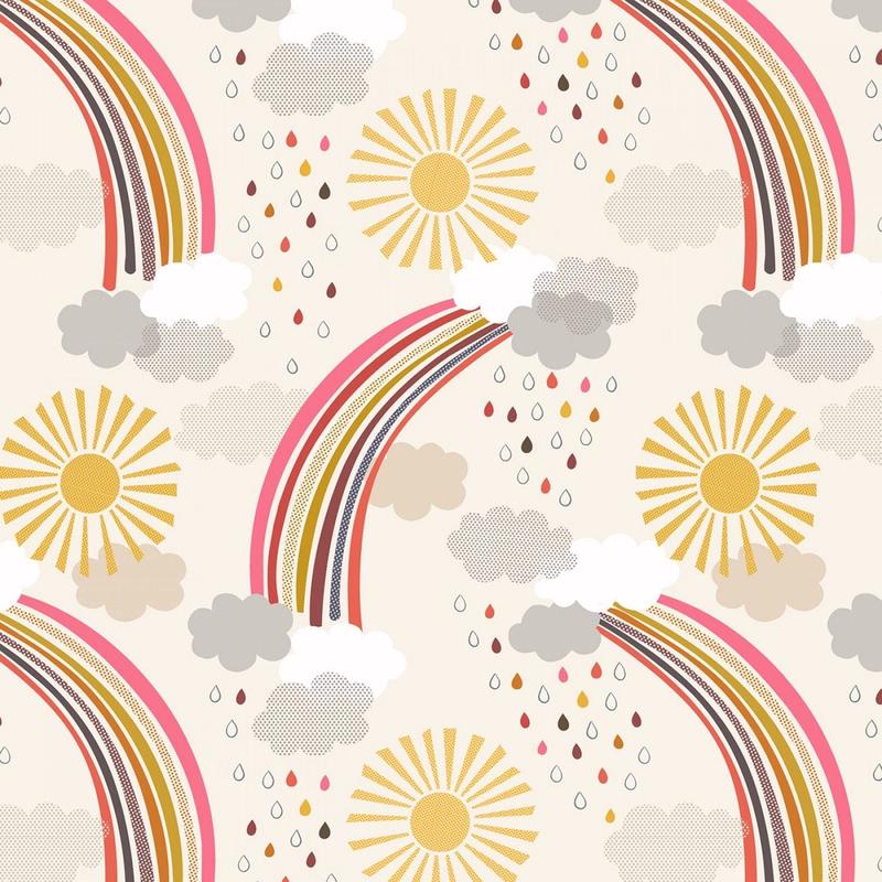 Rainbows Calming Rainbows on Cream A439.1 Cotton Woven Fabric