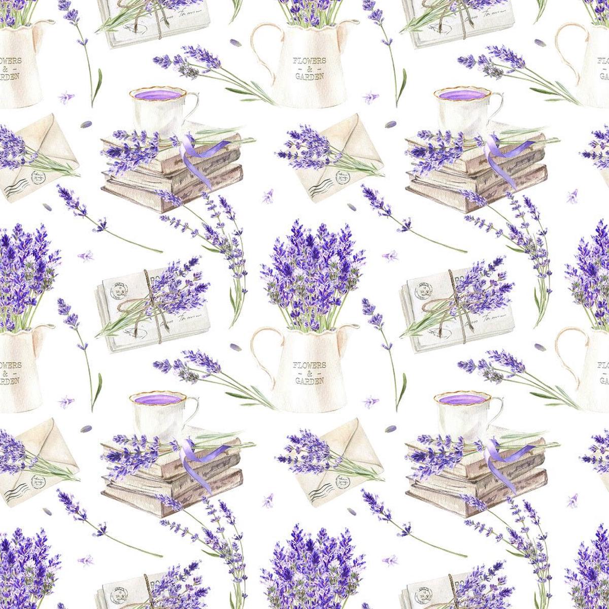 Watercolor Lavender Books Fabric
