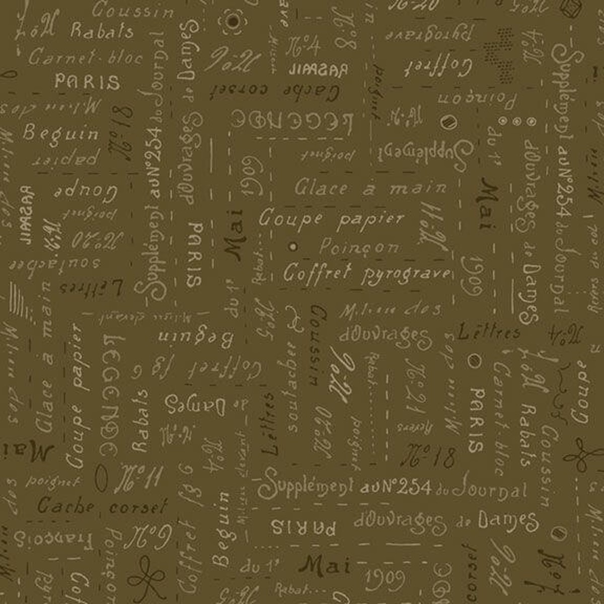 Dressmaker - Script - Olive 44" / 45" Fabric Per Yard
